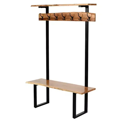 Acacia Wood Modern Storage Hooks Hall Tree
