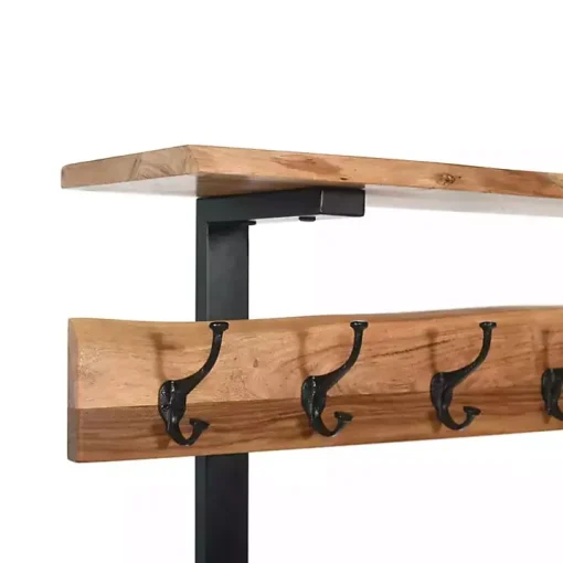 Acacia Wood Modern Storage Hooks Hall Tree
