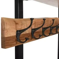 Acacia Wood Modern Storage Hooks Hall Tree
