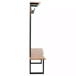 Acacia Wood Modern Storage Hooks Hall Tree
