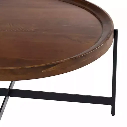 Acacia Wood Round Tray Top Coffee Table