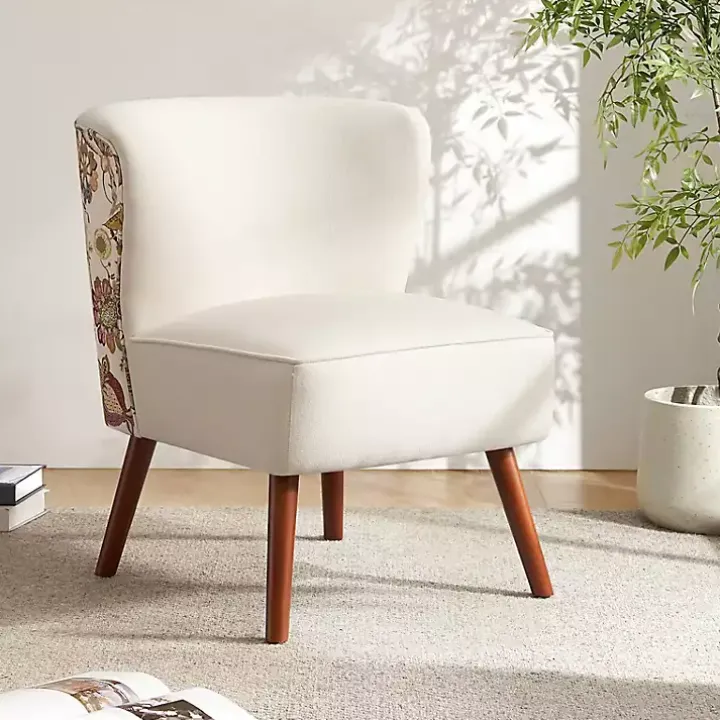 Alex Ivory Upholstered Floral Back Accent Chair