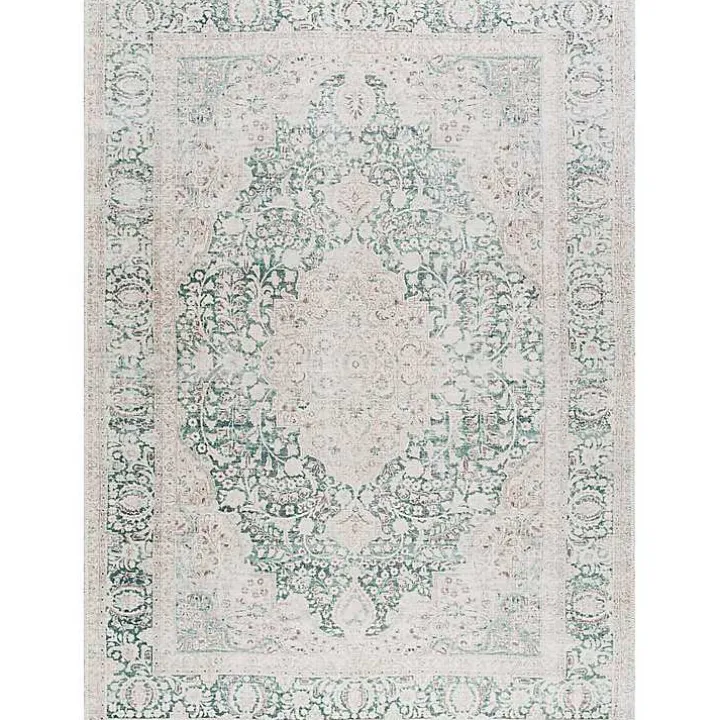 Amelie Green Traditional Washable Area Rug, 6x9