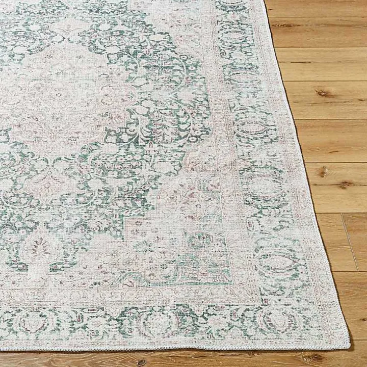 Amelie Green Traditional Washable Area Rug, 7x10