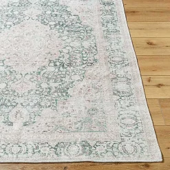 Amelie Green Traditional Washable Area Rug, 6x9