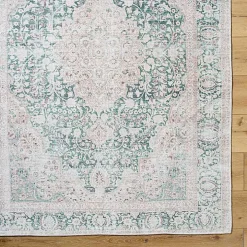 Amelie Green Traditional Washable Area Rug, 6x9