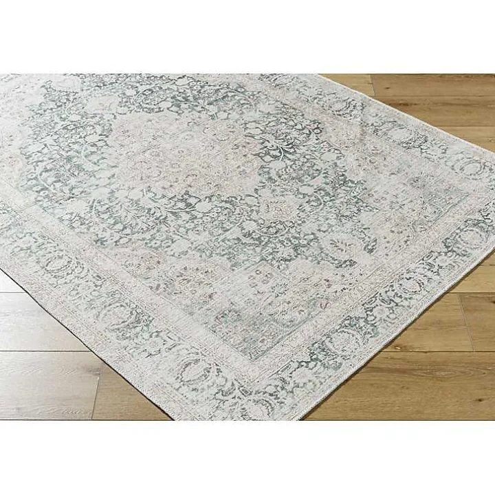Amelie Green Traditional Washable Area Rug, 6x9