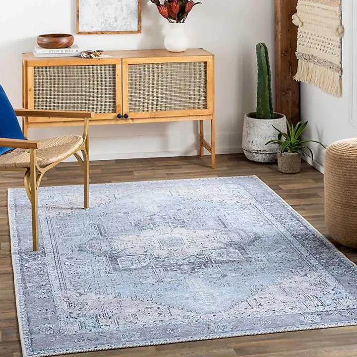 Amelie Silver Blue Classic Washable Area Rug, 5x7