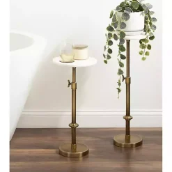 Antique Brass and White Marble Adjustable Table