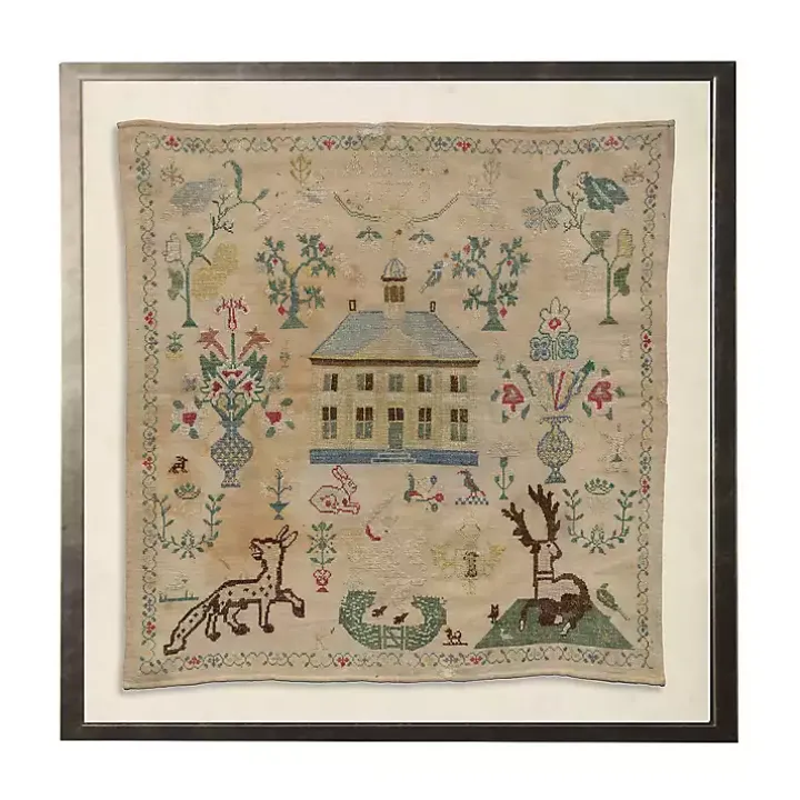Antique Folk Sampler Framed Wall Art