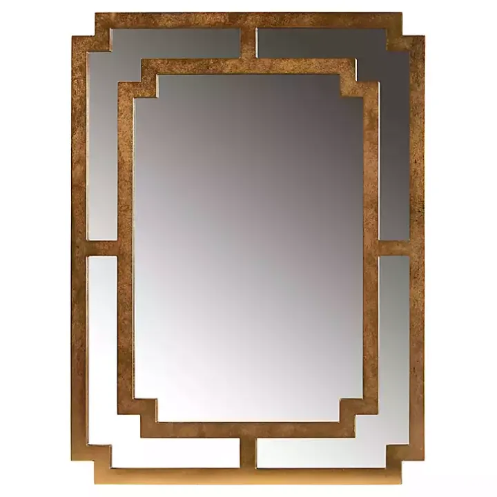 Antique Gold Geometric Overlay Wall Mirror