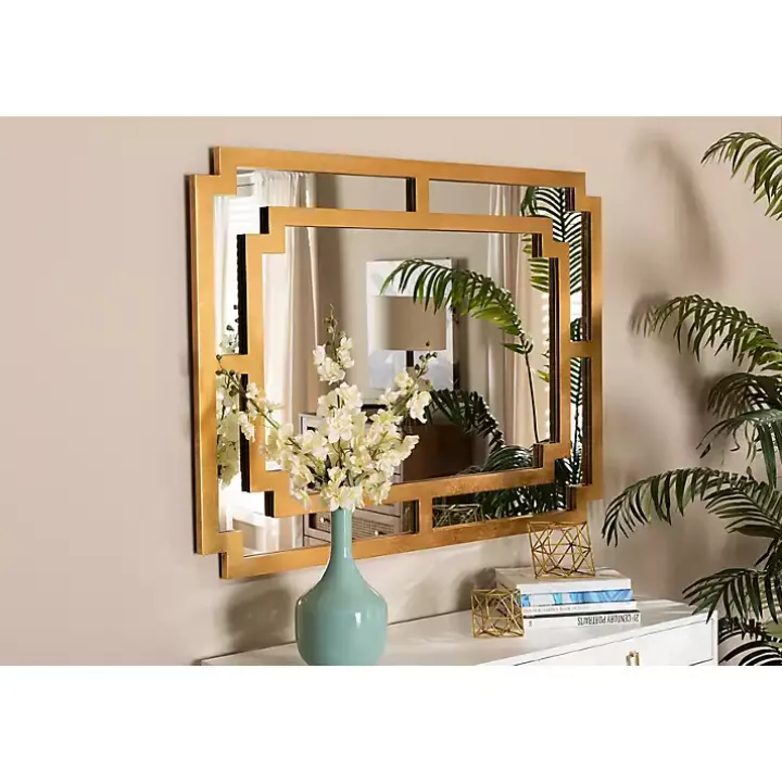 Antique Gold Geometric Overlay Wall Mirror