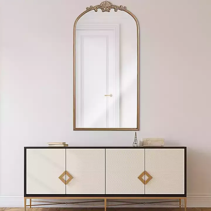 Antique Gold Metal Ornate Arch Wall Mirror