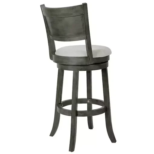 Antique Gray Upholstered Swivel Bar Stool