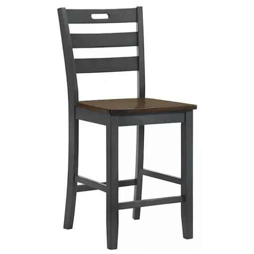 Antique Gray Wood Counter Stools, Set of 2