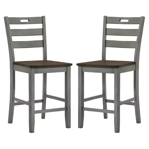 Antique Light Gray Wood Counter Stools, Set of 2