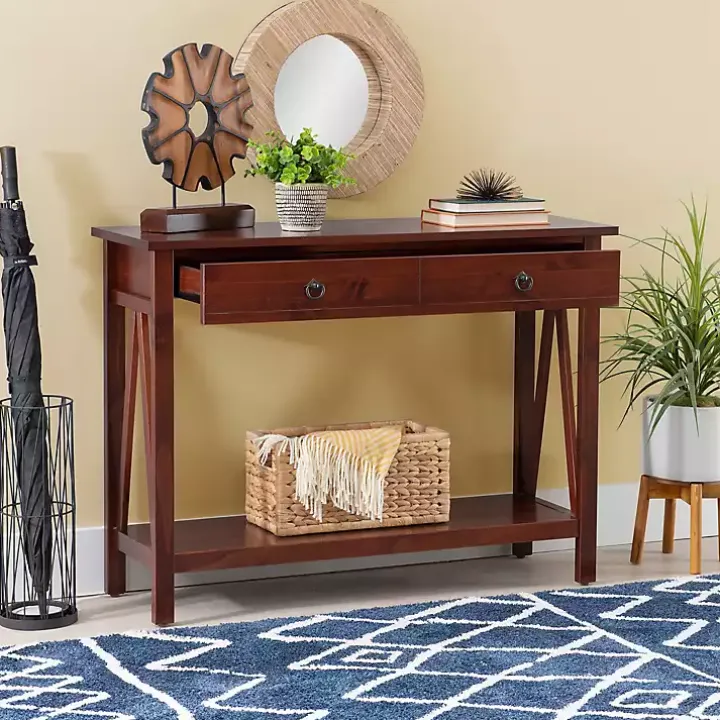 Antique Tobacco Console Table with Bottom Shelf