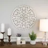 Antique White Damask Round Wall Plaque