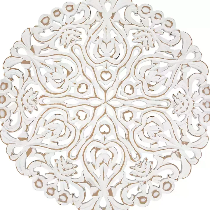 Antique White Damask Round Wall Plaque