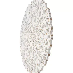 Antique White Damask Round Wall Plaque