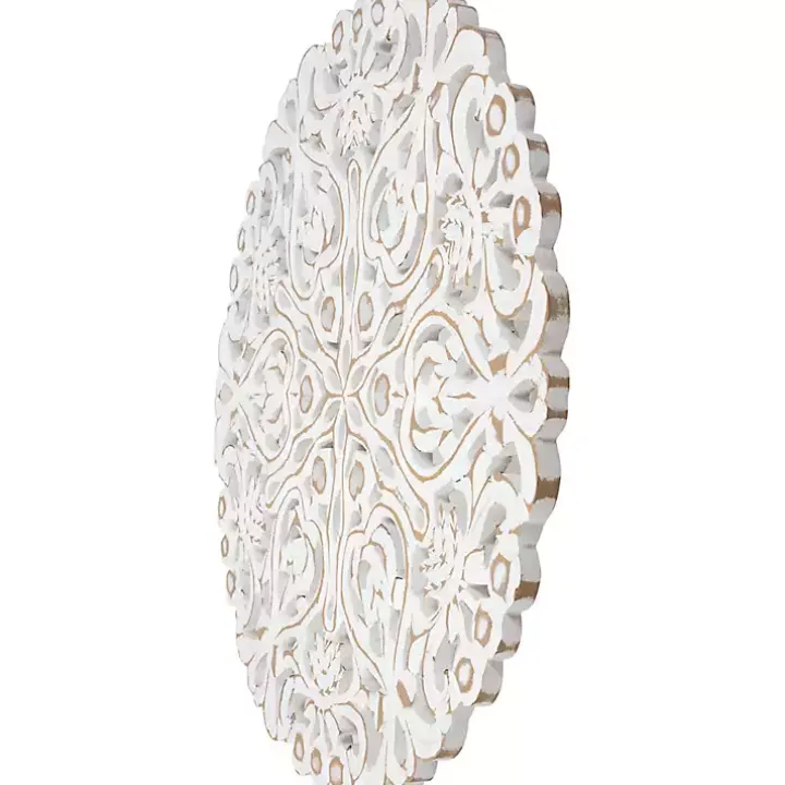 Antique White Damask Round Wall Plaque