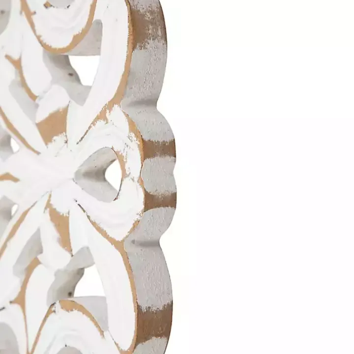 Antique White Damask Round Wall Plaque