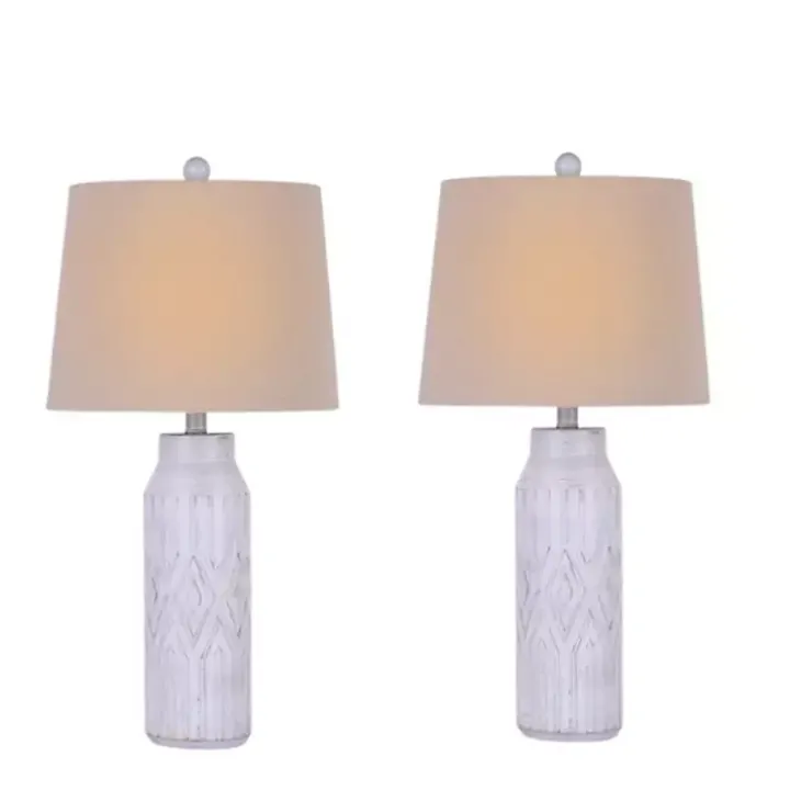Antique White Deco Diamond Table Lamps, Set of 2