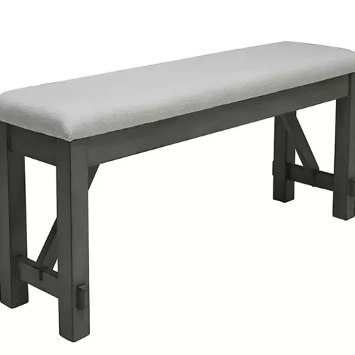 Antique White Upholstered Gray Wood Dining Bench