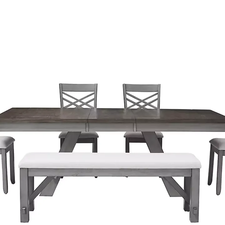 Antique White Upholstered Gray Wood Dining Bench