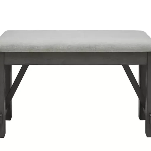 Antique White Upholstered Gray Wood Dining Bench