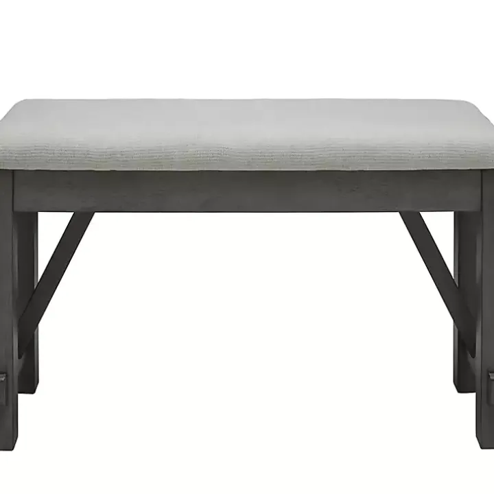 Antique White Upholstered Gray Wood Dining Bench