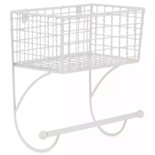 Antique White Wire Basket Towel Rack