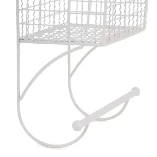 Antique White Wire Basket Towel Rack