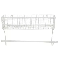 Antique White Wire Basket Towel Rack, 17 in.