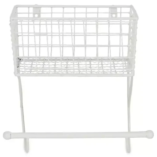 Antique White Wire Basket Towel Rack