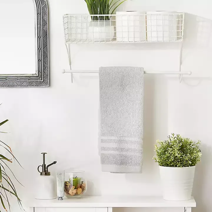 Antique White Wire Basket Towel Rack, 17 in.