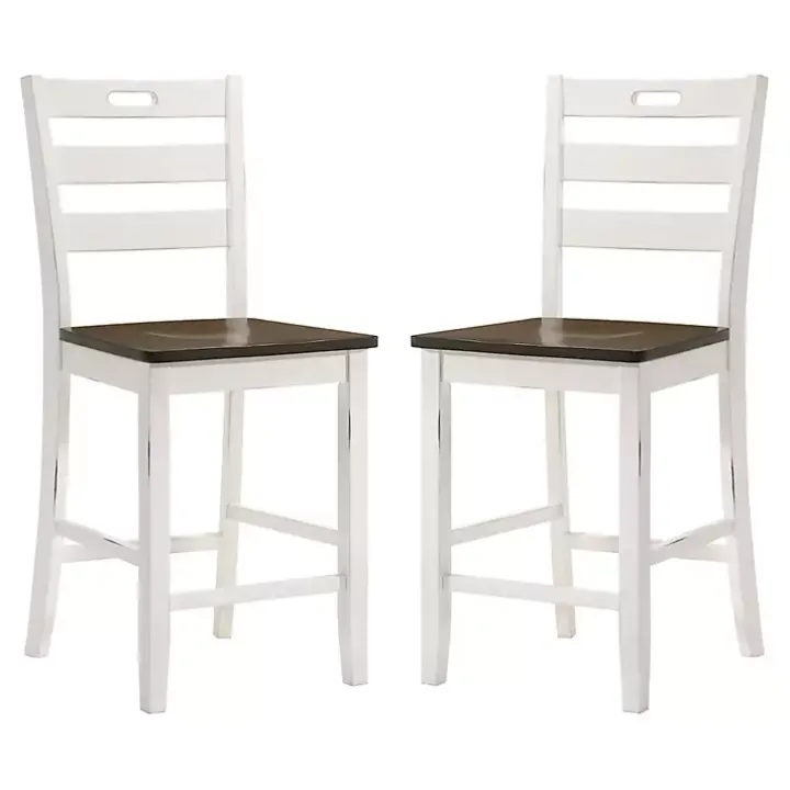 Antique White Wood Counter Stools, Set of 2