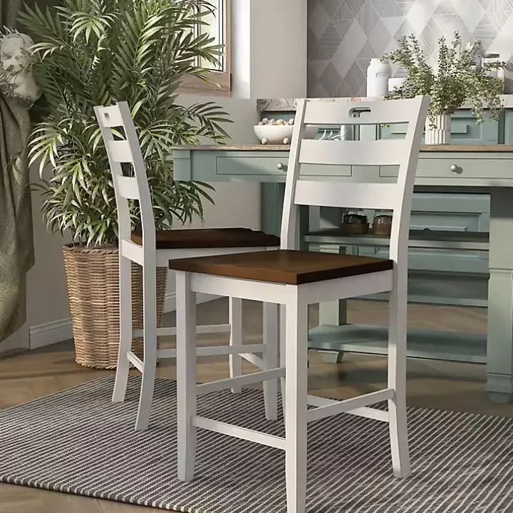 Antique White Wood Counter Stools, Set of 2