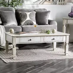 Antique White Wood 4-Drawer Heather Coffee Table