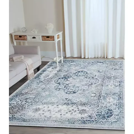 Aqua and Gray Alex Loomed Area Rug, 7x9