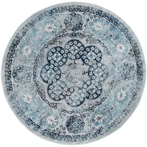 Aqua and Gray Alex Round Area Rug, 6x6