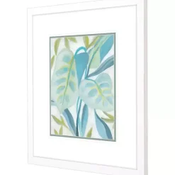 Aqua Tropical Leaves II Framed Art Print