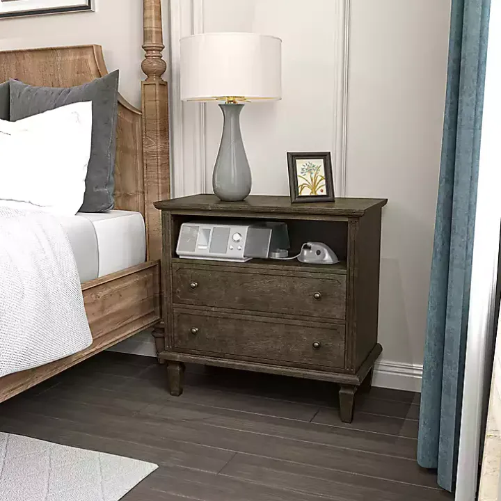 Ash Brown 2-Drawer Wood Nightstand