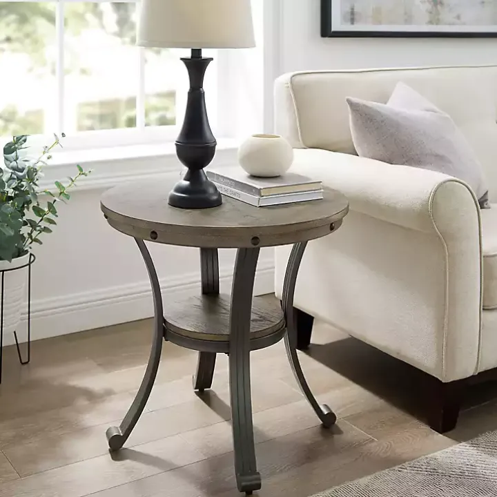 Ash Gray Round Nailhead Side Table