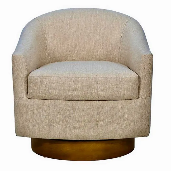 Ashton Tan Swivel Chair with Wood Base
