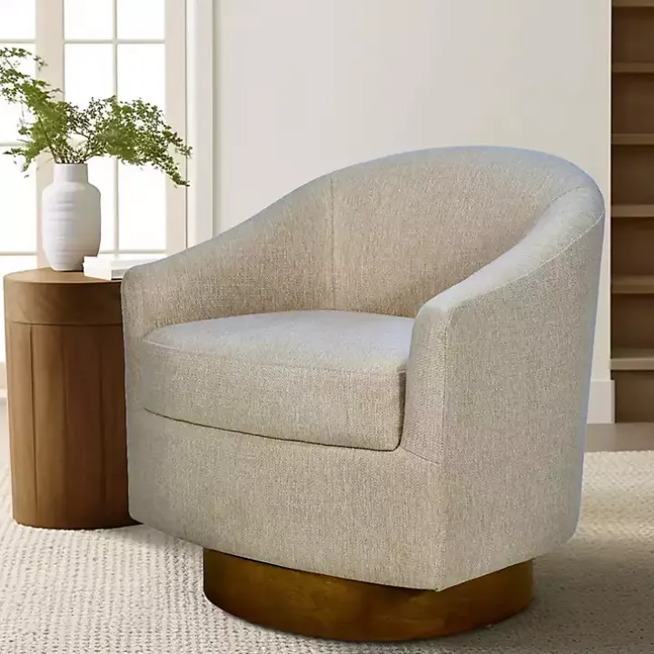 Ashton Tan Swivel Chair with Wood Base