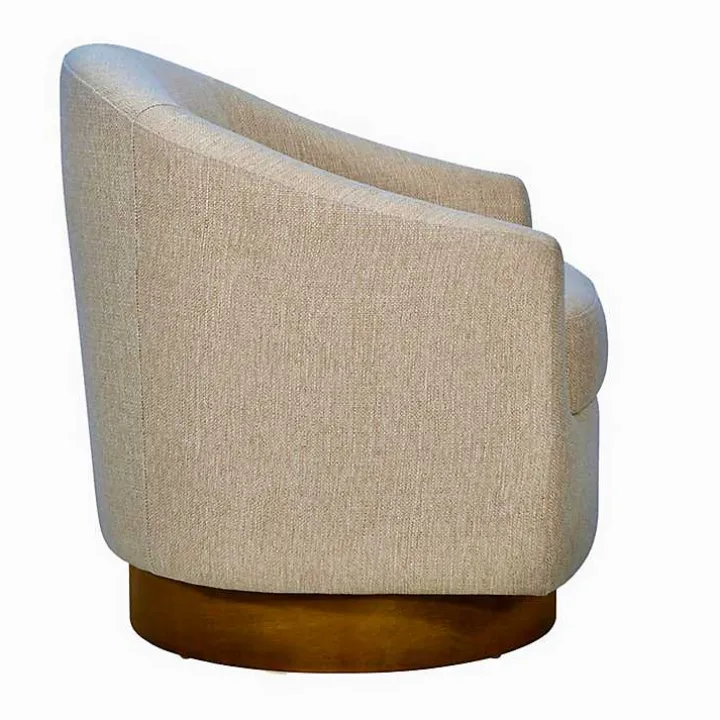 Ashton Tan Swivel Chair with Wood Base