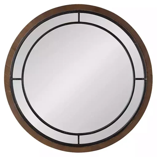 Audubon Brown Wood Round Wall Mirror