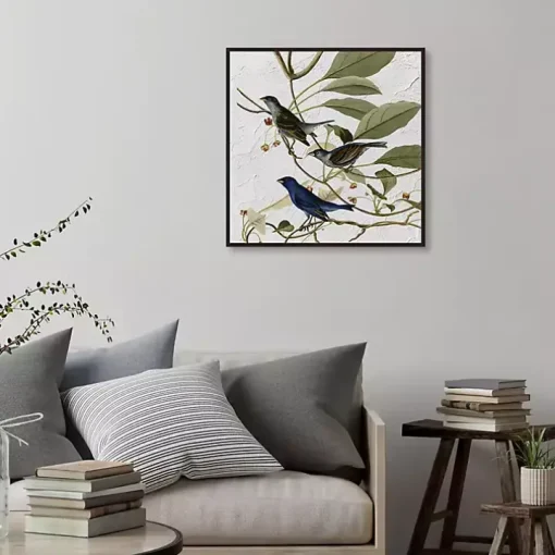 Audubon Indigo Bird Framed Canvas Art Print