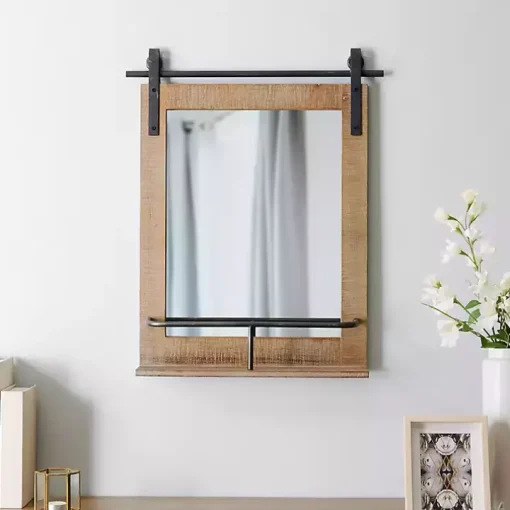 Barn Door Mirror with Shelf
